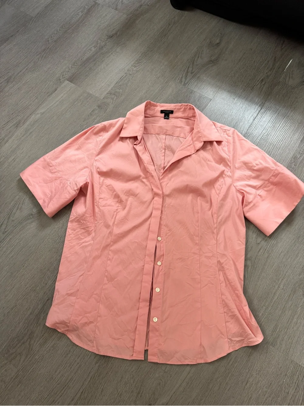Ann Taylor Coral-Pink Short Sleeve Button-Down Shirt